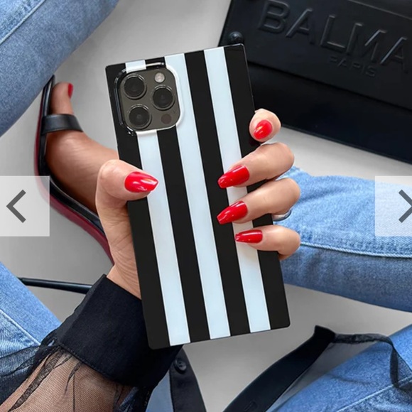 FLAUNT Other - Flaunt Square Black White Stripe iPhone 14 Pro Case with Ring